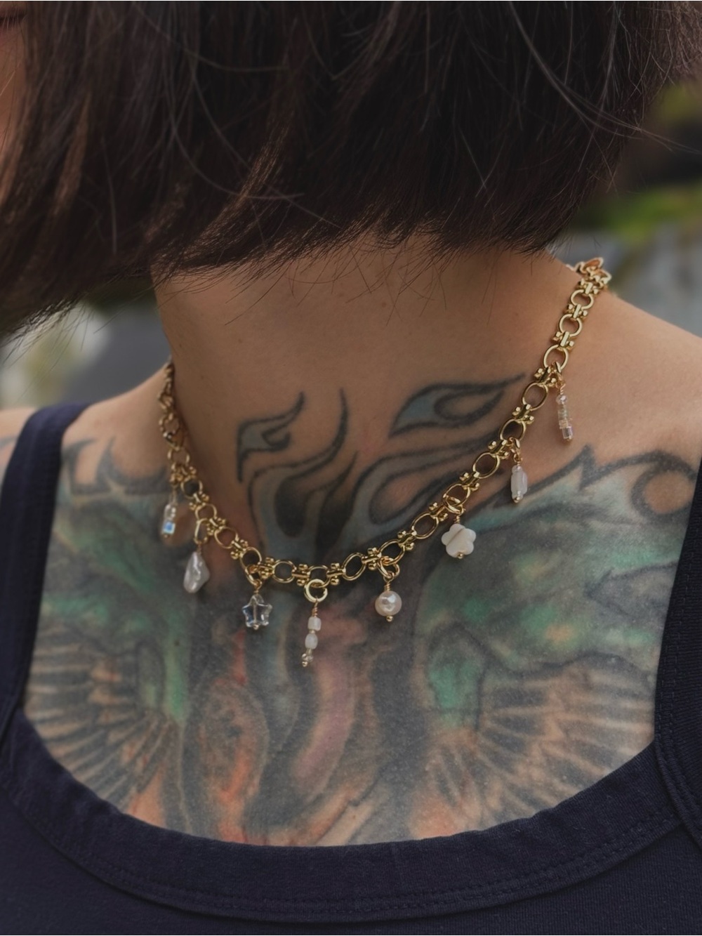 Gold Charm Pearl Drop Necklace 3-in-1 gold